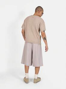 SUMWON Textured Knit Short Sleeve Sweater, Regular Fit Casual Knitwear, Square Pattern Summer Top, Classic Everyday Pullover For Spring, Light Weight Knitted T-Shirt Style - Apricot - View 4