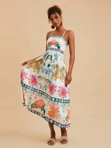 Travachic Bedrucktes Midikleid aus gewebtem Stoff für Frauen - Weiss - Übersicht 6