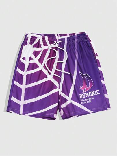 Street Life Herren Spinnennetz bedruckte bequeme Lässig Shorts, Sommer, Halloween