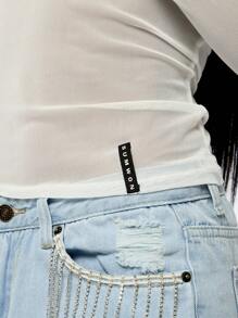 SUMWON WOMEN Long Sleeve Mesh Top Women Sheer Overlay Basic Layer Fall Winter Layering Piece Fashion Essential - Cream - View 6