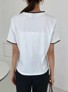 DAZY Camiseta Cuello Redondo Con Ribete De Contraste - Blanco - Ver 8