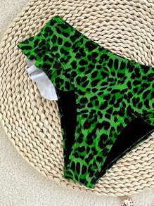 SHEIN Swim Springbreak New Leopard Print Ruffle Trim Sexy Women Bikini Bottom - Green - View 5