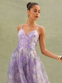 L'Amorae Vestido largo de organza con volantes y estampado floral - Multicolor - Ver 3