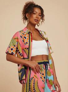 Travachic Tropical Print Short Sleeve Casual Vacation Shirt
