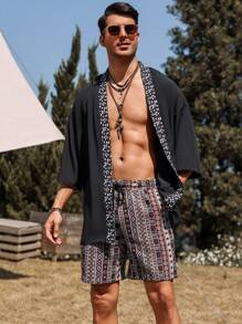 Manfinity RSRT Men's Vacation Print Patchwork Kimono Shirt