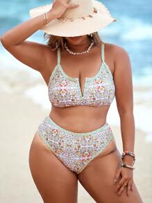 Swim Vcay Ensemble de maillot de bain imprimé 2 pièces, grande taille, maillots de bain bikini de vacances d'été pour femmes