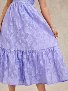 SHEIN BAE 女士紫色提花无袖甜美 V 领节日连衣裙 - 紫色 - 查看 7