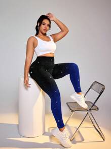 Plus Size Metallic Shiny Leggings, Party Style