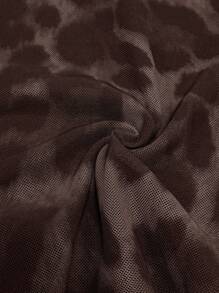 Almamuse Damen Mode Leoparden Muster Mesh Schulterfreie Langarm Bodys