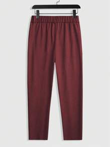 Calvornis Men's Casual/Formal Solid Color Tapered Suit Pants - Burgundy - View 2