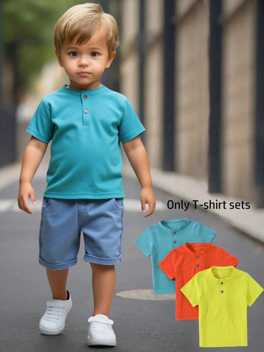 SHEIN Young Boy 3pcs Solid Polo Shirt