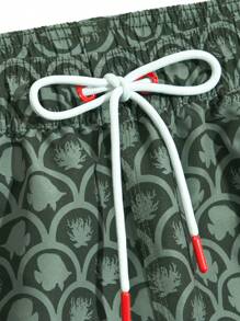 Manfinity Swimmode Men's Drawstring Bohemian Print Beach Pants,Hawaiian - Army Green - View 4