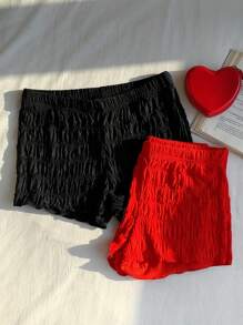 Comfortcana 2pcs/Set Summer Going Out  Western Music Festival Solid Color Textured Knit Ultra-Shorts - Multicolor - View 7