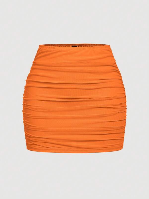 SHEIN MOD Fusta mini sexy, transparentă, cu două straturi din plasă transparentă, de culoare solidă, vară