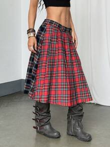 StreetHx Streetwear 女式拼色格子不对称下摆半身裙 - 彩色 - 查看 6