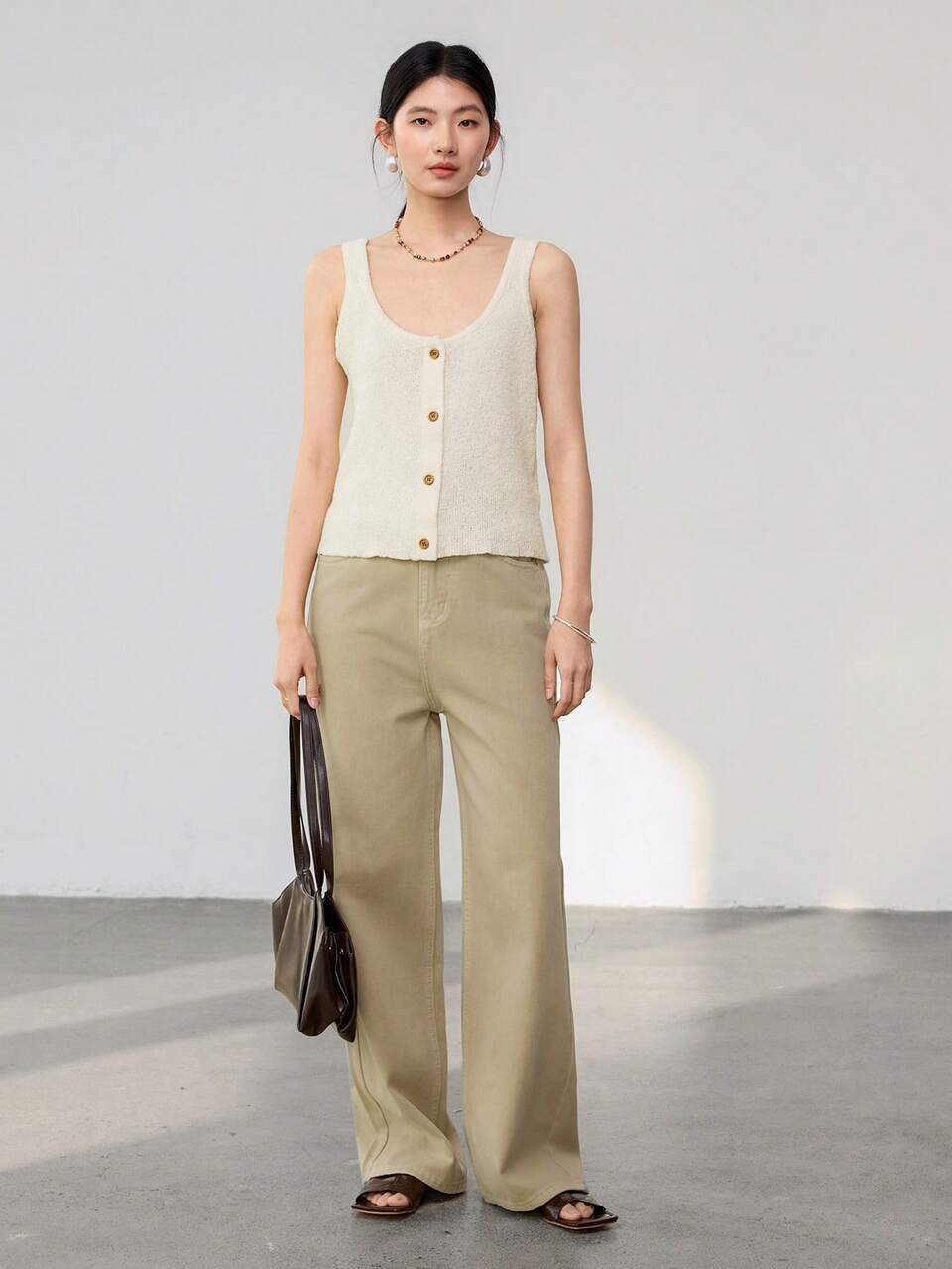 Solid Color Minimalist Cardigan Sweater Vest For Women, Casual Business Wear Old Money Style