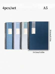 4 Packs - A5/B5 Spiral Notebooks - Coil Notebooks, Portable Account Books, Loose-Leaf Notebooks, Exercise Books, 40 Sheets Each, Simple Blue Cover, Coil Binding Writing Notebook - Suitable For Teacher's Day, Graduation Ceremony, Halloween, Christmas And Other Holiday Gifts - Multicolor - View 3