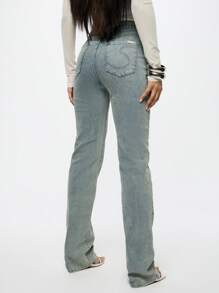 SUMWON WOMEN 高腰叠穿直筒牛仔裤经典 Y2K 风格春夏浅色洗水牛仔裤百搭休闲日常下装 - 藍色 - 查看 2