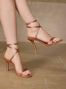 MOTF PREMIUM WOMEN'S MINIMALIST FASHION ANKLE STRAP HIGH HEEL SANDALS, SUMMER FOR CHRISTMAS - Bronze - View 1