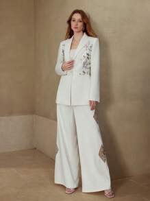 MOTF PREMIUM BLAZER À BRODERIE FLORALE STRUCTURÉE - Blanc - Voir 2