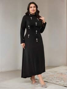 Veilorie 大码女式水钻装饰高领长袖阿拉伯风格连衣裙