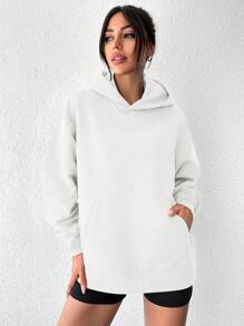 EURMUSE Women's Solid Color Drop Shoulder Hoodie