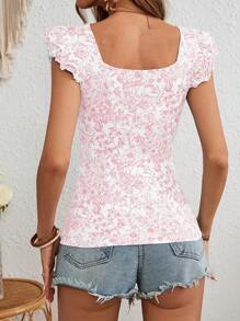 SHEIN VCAY 花卉印花女式 T 恤，度假主题 - 粉色 - 查看 2