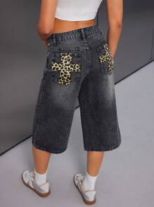 SHEIN ICON 休闲外向型女士牛仔直筒 7/8 裤