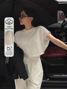 DAZY Women Solid Color Batwing Sleeve Cropped T-Shirt For Summer Preppy Tops - Apricot - View 1