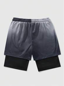 ROMWE MEN Street Life Quần short 2 trong 1 in họa tiết đường phố Y2K dành cho nam, trang phục thể thao thường ngày phù hợp cho mùa xuân và mùa hè - Xám - Xem 2