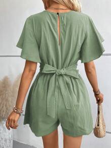 Breezaya Women's Solid V-Neck Twisted Romper, Casual For Daily Wear - Green - View 2
