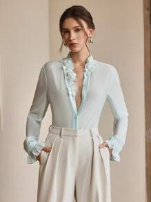 Anewsta Áo cánh tay bèo nhún nhẹ nhàng, đính hạt thủ công thanh lịch dành cho nữ, đi chơi lễ hội, đi nghỉ mát - Màu xanh Bạc hà - Xem 4