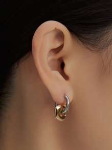 Pendientes desmontables con forma de corazón clásicos y retro para mujeres, colgante con forma de corazón de acero inoxidable resistente a la decoloración, elegante y sencillo, clips de oreja con bloques de color, joyería de regalo de San Valentín, Navidad e invierno - Multicolor - Ver 1