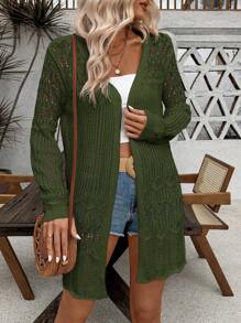 SHEIN LUNE Women's Openwork Knitted Cardigan, Casual For Vacation Fall Winter Cloth For Women