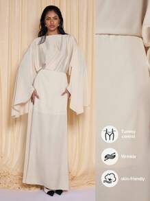 COSMINA Đầm suông dài đơn giản thời trang thường ngày màu trơn siêu dài - Màu be - Xem 8