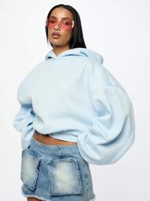 SUMWON WOMEN Oversized Cropped Hoodie Sweatshirt Winter Casual Streetwear Drop Shoulder Baggy Pullover Athletic Workout Loungewear Contemporary Fashion Statement Piece