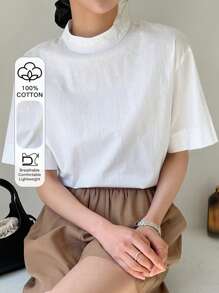 DAZY Blusa Sólida De Cuello Alto Simulado Y Hombro Caído - Blanco - Ver 1