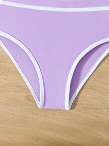 SHEIN Tween Girl Beach Vacation Ruffle Trim Bikini Set - Mauve Purple - View 5