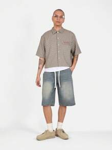 SUMWON Áo sơ mi crop top cài nút tay ngắn thời trang phong cách retro kẻ caro họa tiết đô thị đường phố mùa hè xuân thường ngày nhẹ - Nhiều màu - Xem 1