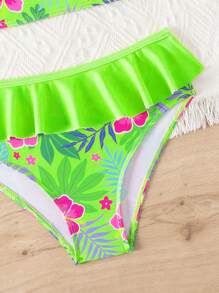 年轻女孩简约设计吊带背心比基尼套装 - 綠色 - 查看 5