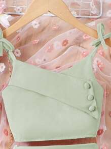 2件套少女度假雪纺吊带背心和裤子套装