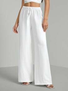 SHEIN Tall Pantalones holgados con cintura de cordón en tela arrugada texturizada