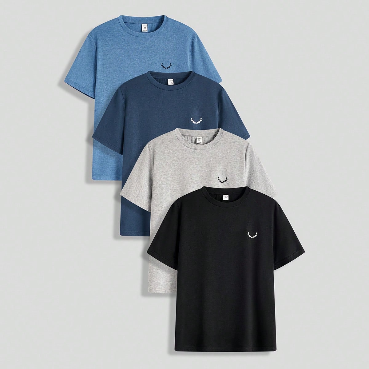 Set de 4 camisetas de punto de manga corta con cuello redondo, estilo casual y sólido para adolescentes varones, multicolor