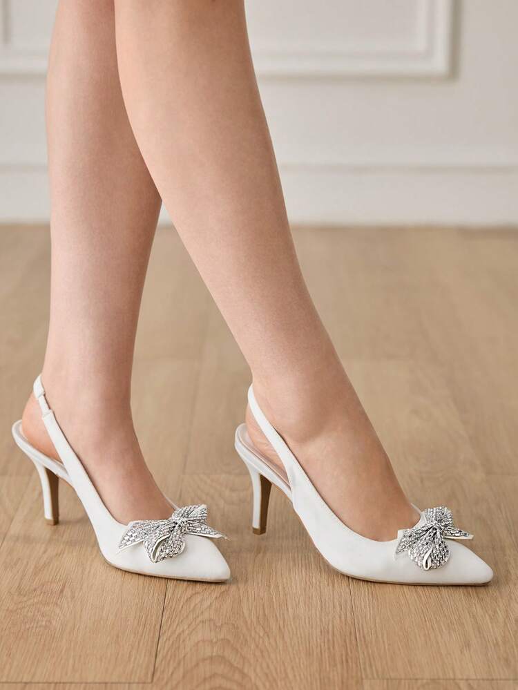CUCCOO HITCHD Tacones altos de punta afilada con lazo de strass, zapatos sexy, elegantes, casuales, para vacaciones, fiestas, bodas y citas para mujer