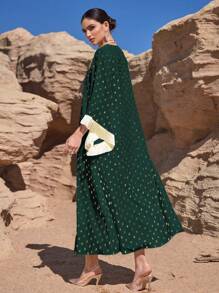 Al Najma Women's Turkish/Arabian Style Traditional Maxi Long Dress Kaftan Jalabiya Dress - Dark Green - View 3