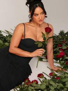 Silquee Váy xòe không tay màu đỏ viền bèo nhún kim loại điểm nhấn hoa gợi cảm thanh lịch, thích hợp cho tiệc cocktail, hẹn hò lãng mạn, váy đan lưới, tiệc tùng, tụ họp trang trọng, phù dâu, đi chơi đêm, Halloween, Giáng sinh, váy dài thêm váy dạ hội cho nữ váy thanh lịch cho nữ váy dự tiệc cho nữ váy trang trọng cho nữ váy dạ hội thanh lịch cho nữ váy trang trọng cho nữ - màu đen - Xem 6