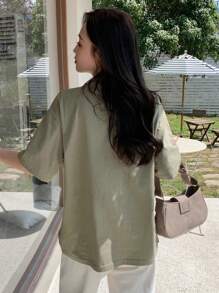 DAZY Embroidered Letter Short Sleeve T-Shirt, Summer - Green - View 5