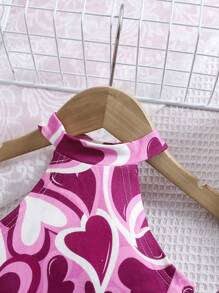 SHEIN Baby Girls Sweetheart Valentine's Day Heart Knit Halter Top And Flared Pants Set, Fashionable - Multicolor - View 6