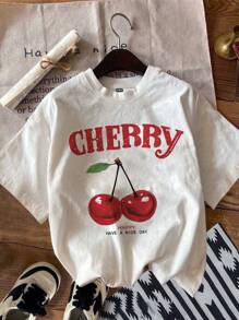 Attitoon 3 件套休闲简约樱桃印花圆领短袖修身短款 T 恤女士适合夏季 - 彩色 - 查看 7