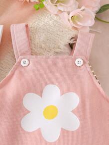 2 件套女婴雏菊花朵印花可调节按扣连体衣套装，舒适可爱的春夏秋季服装 - 彩色 - 查看 5